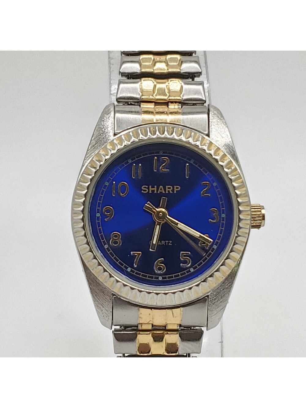 Sharp Quartz Watch Womens 25mm Blue Dial Two-Tone Stretch Band New Battery